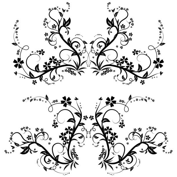 цветочные завихрения и богато украшенные мотивы с листьями и цветами. - spiral plant attribute style invitation stock illustrations