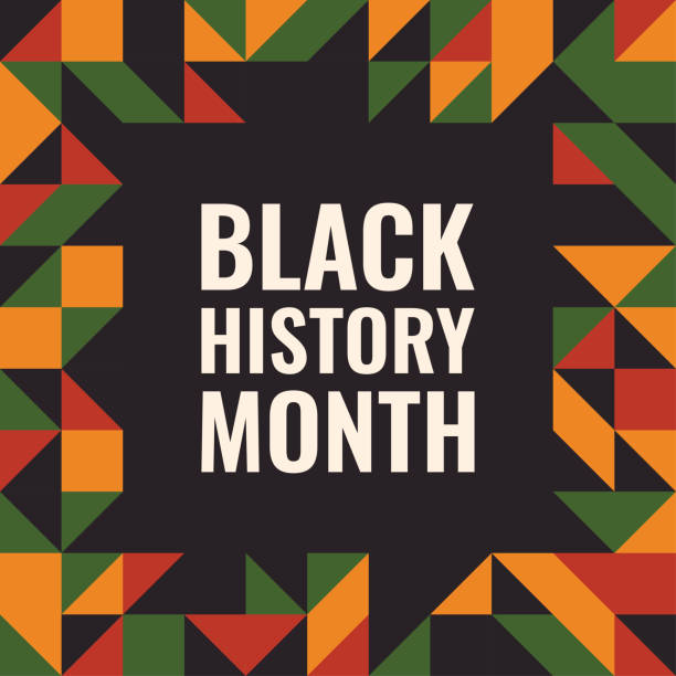 czarny geometryczny baner miesiąca historii. święto historii afroamerykanów. - triangle square shape label symbol stock illustrations
