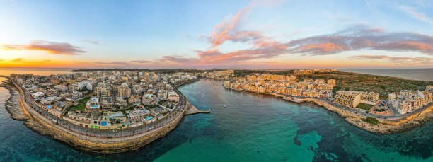 istock Drone Panorama of Marsaskala at sunrise in Malta 1455238778