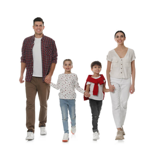 istock Children with their parents together on white background 1455239264
