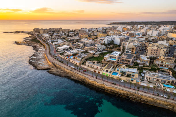 istock Marsaskala townscape at sunrise, Malta. Aerial drone view 1455239452