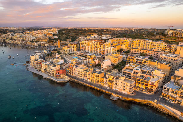 istock Marsaskala townscape at sunrise, Malta. Aerial drone view 1455240521