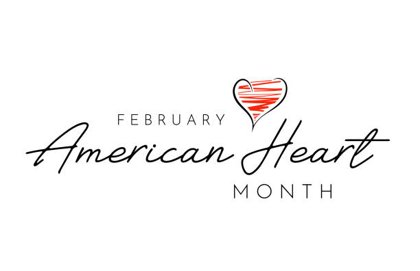 napis american heart month, luty. wektor - february stock illustrations