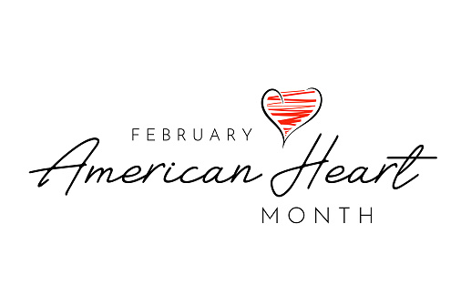American Heart Month lettering, February. Vector illustration. EPS10