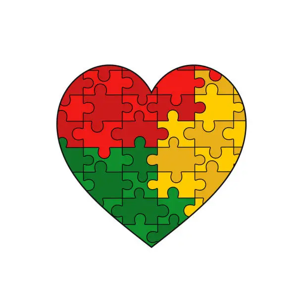 Vector illustration of Puzzle Heart in Black History Month colors. Vector