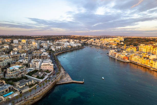istock Marsaskala townscape at sunrise, Malta. Aerial drone view 1455241818