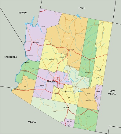 Arizona Mapbasic Arizona Highly Detailed Editable Political Map With Labeling Stock ...