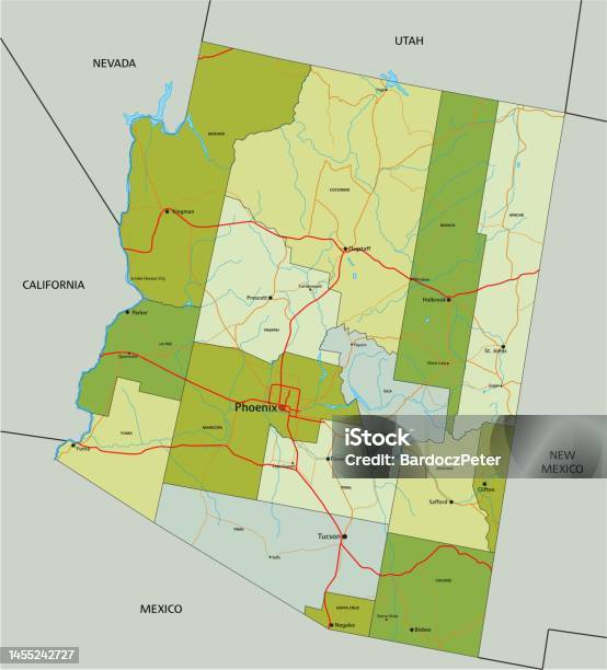 Clean Arizona Map Highly Detailed Editable Political Map With Separated Layers Arizona ...