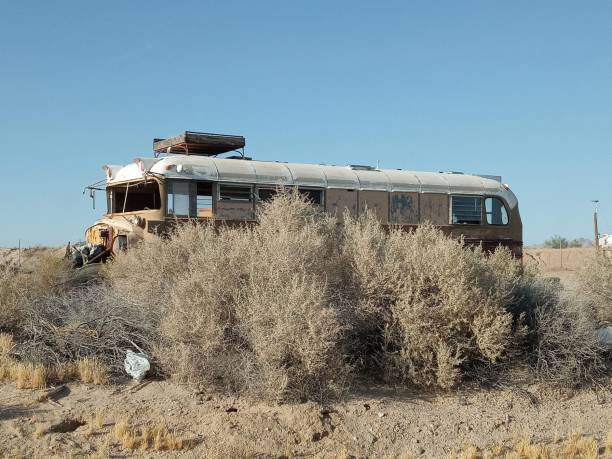 istock Old bus in the middle of a desert area 1455242941