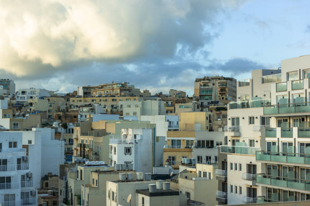 Rooftop cityscape residential area in Silema, Malta.
