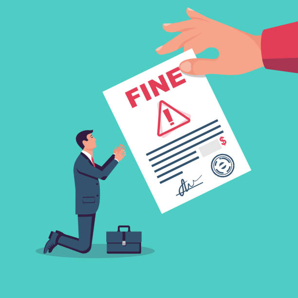 Fine concept. Sad businessman receives a letter with a fine. Fine concept. Sad businessman receives a letter with a fine. Landing page business metaphor. Vector illustration flat design. Isolated on white background. traffic fine stock illustrations