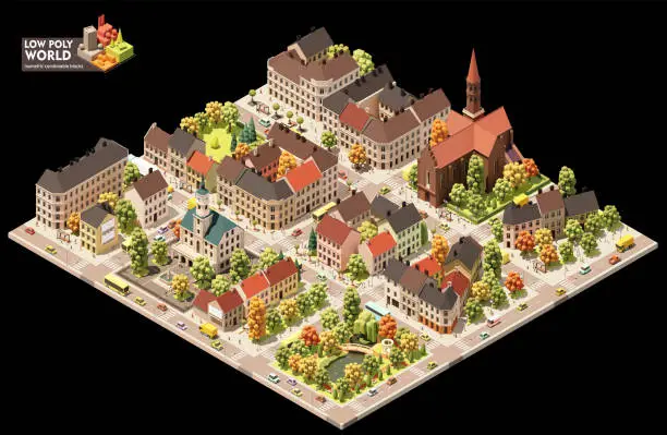 Vector illustration of Vector isometric old town map