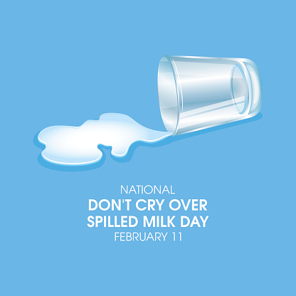 Glass of spilled milk icon vector isolated on a blue background. February 11. Important day