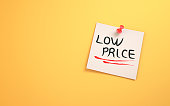 Low Price Text Written on Note Paper Sitting on Yellow Background