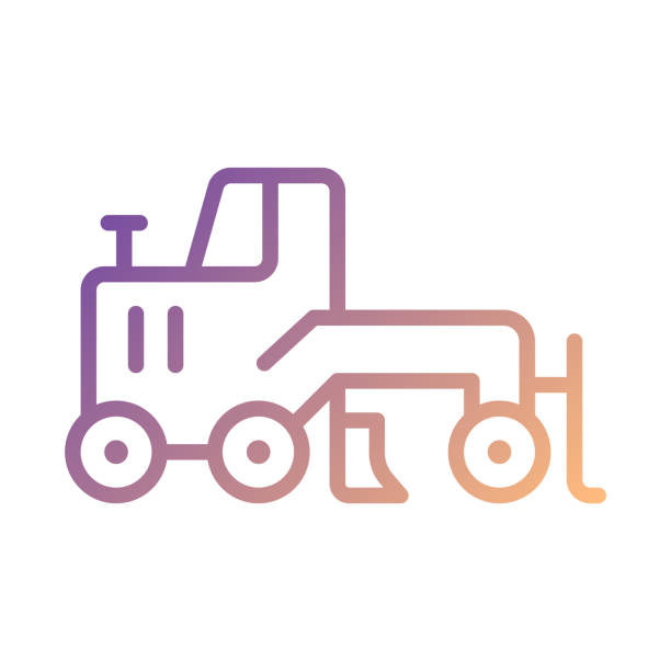 Grader pixel perfect gradient linear vector icon Grader pixel perfect gradient linear vector icon. Creating flat surface. Coal mining equipment. Heavy industry. Thin line color symbol. Modern style pictogram. Vector isolated outline drawing motor grader stock illustrations
