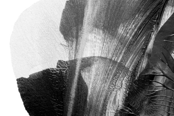 black white abstract acrylic painting color texture on white paper background by using rorschach inkblot method