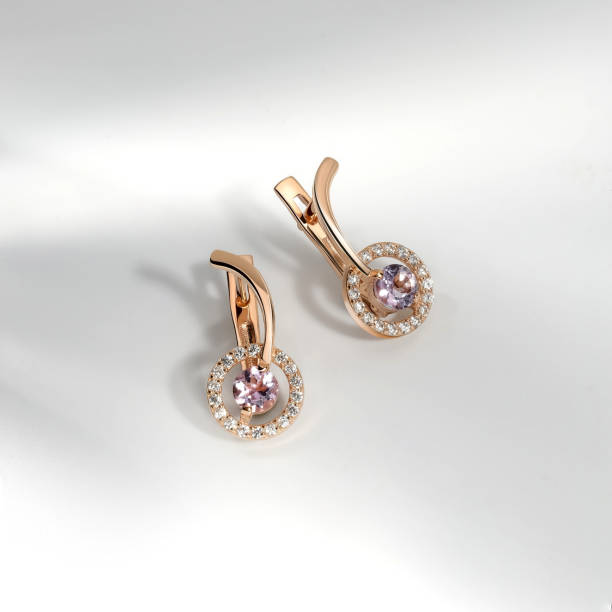 Elegant jewelry set. Jewellery set with gemstones. Jewelry accessories collage. Product still life concept. Ring, necklace and earrings. stock photo