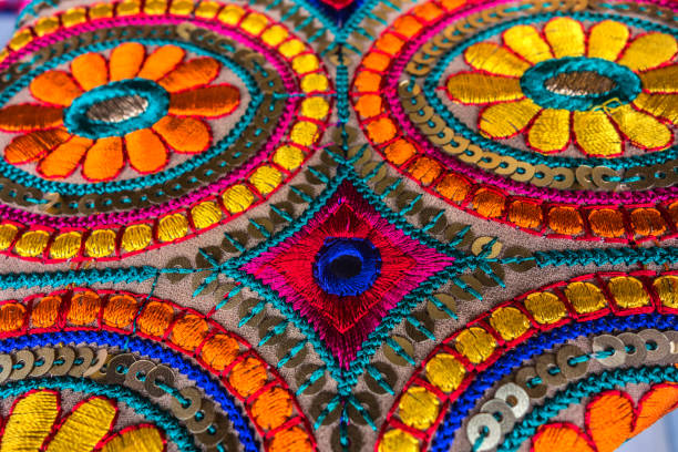 istock Vintage floral pattern of Arabic tablecloth close-up 1455260486