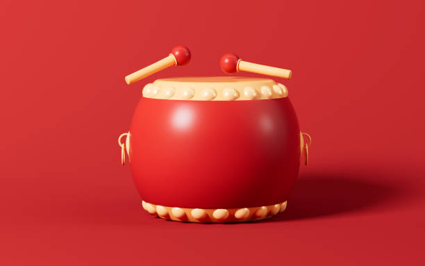 Red drums in the red background, Spring Festival theme scene, 3d rendering.