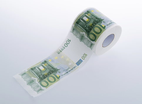 One hundred euro banknote pattern on the toilet paper.