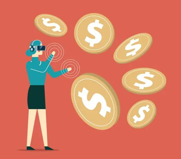Vector illustration of Virtual reality - Currency - Businesswoman