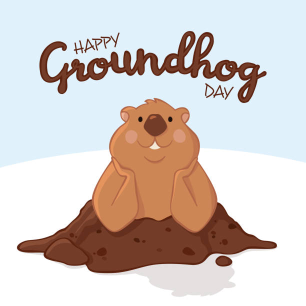 милый счастливый день сурка вектор - groundhog day stock illustrations