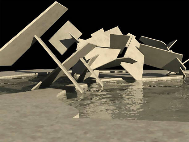 istock Digitally generated image of an irregular concrete art structure with pools in 3d 1455266736