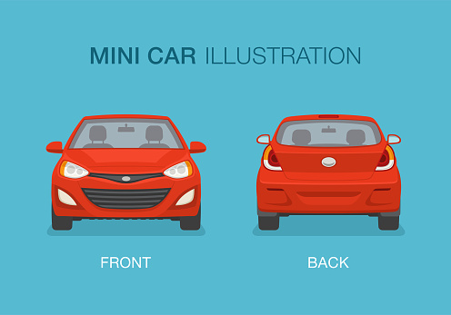 New modern mini car. Front and back view. Flat vector illustration template.