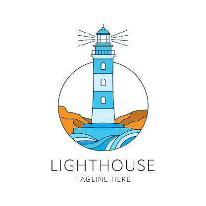 Lighthouse badge vector illustration isolated on white background
