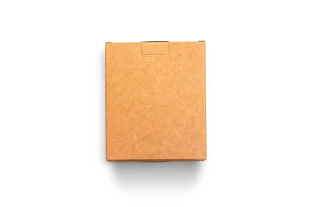Top view of carton isolated on a white background with clipping path. Brown cardboard delivery box. stock photo