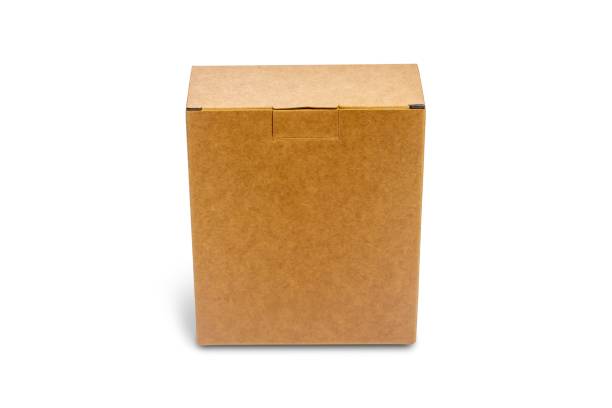 Top view of carton isolated on a white background with clipping path. Brown cardboard delivery box. Banner mockup. stock photo