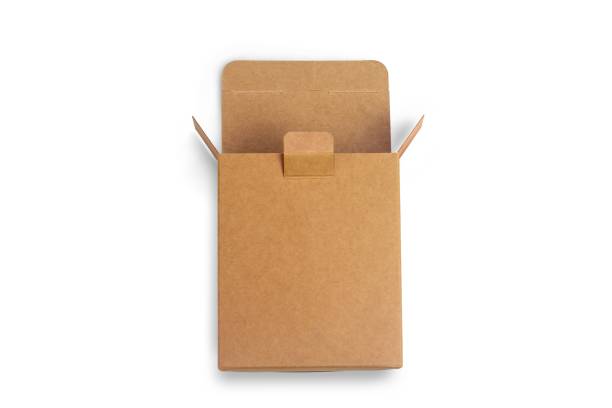 Top view of carton isolated on a white background with clipping path. Open brown cardboard delivery box. stock photo