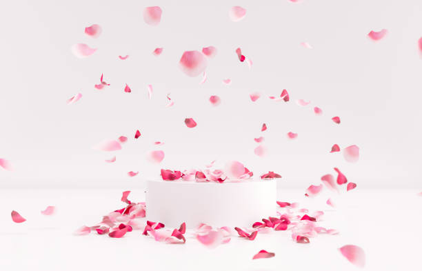 istock Valentine's day podium backdrop with rose petals background. 1455270049