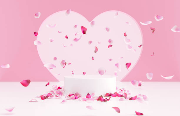istock Valentine's day podium backdrop with rose petals background. 1455270099