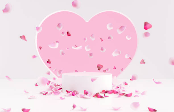 istock Valentine's day podium backdrop with rose petals background. 1455270100