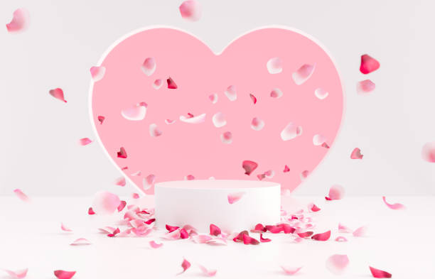 istock Valentine's day podium backdrop with rose petals background. 1455270101