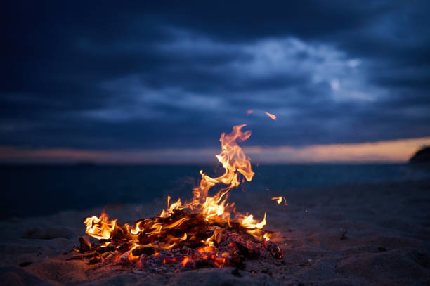 istock Beach Bonfire selective focus with Beautiful Sunset or sunrise nobody 1455272940