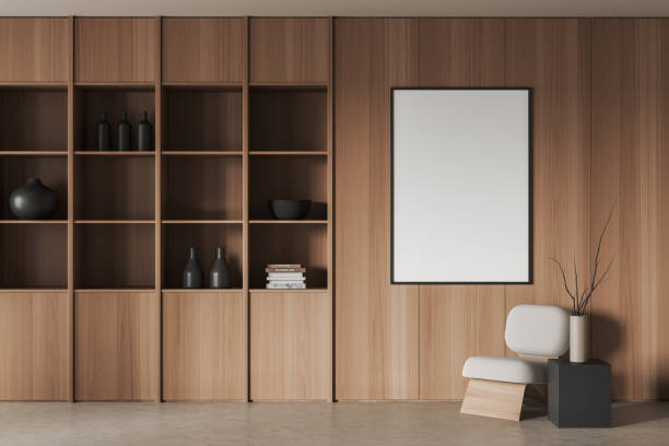 istock Stylish chill interior with seat and shelf with decoration. Mockup frame 1455273327