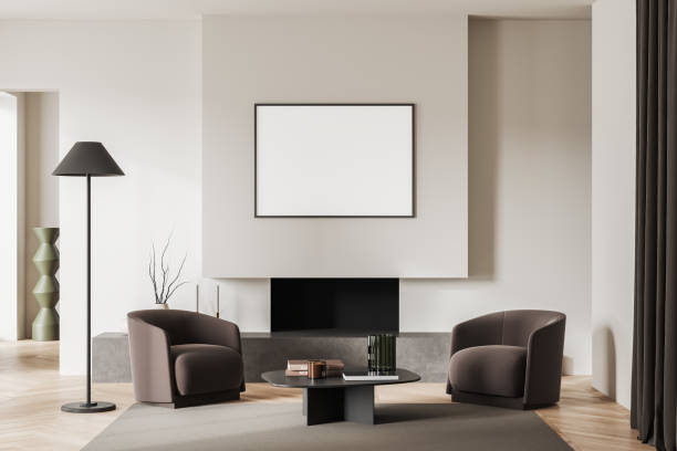 istock Front view on bright living room interior with empty poster 1455274950