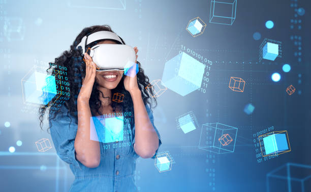 istock African woman in vr glasses, data blocks in cyberspace, information fields 1455275093