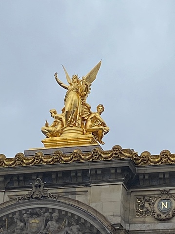 Ornate Arc de Triomphe du Carrousel monument in Paris, 19th century.