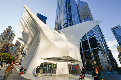 New York, Manhattan, September 29, 2022: The Oculus at the Word Trade Center is the entrance to the subway and a shopping mall.