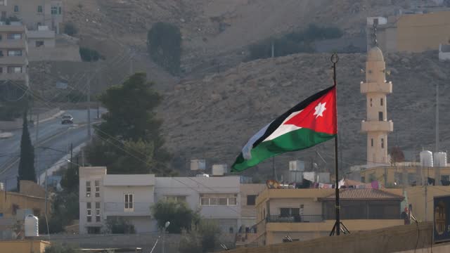 Jordanian flag in Wadi Musa town, Jordan