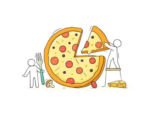 istock Group of character people and big pizza.Delivery concept. 1455279979