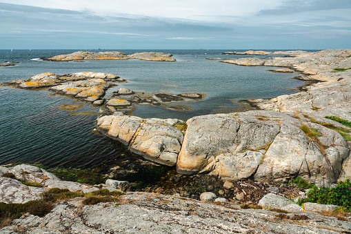 Big stone on the sea stone beach. Baltic sea Saaremaa island Estonia.
