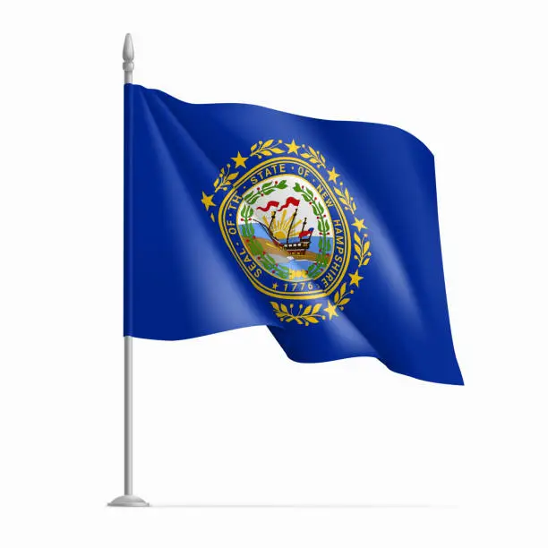 Vector illustration of Waving flag of New Hampshire on flagpole, USA federal state