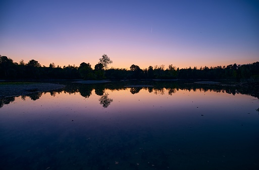 A picturesque view of the lake in Moos during sunset, Bavaria, Germany