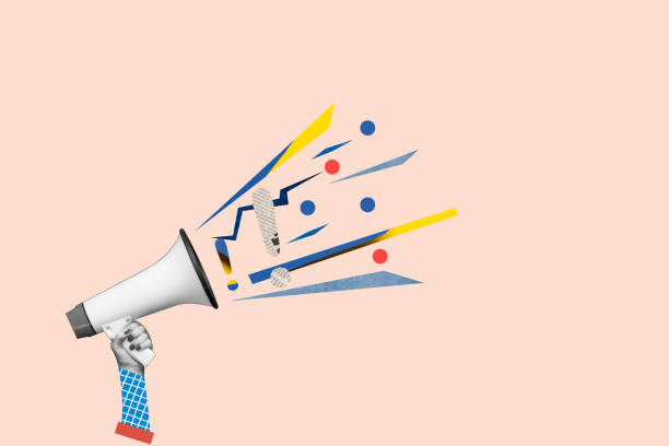 istock Human hands holding megaphones. Pop art design. Concept of information, creativity, social issues, rumors and Announcement 1455282724