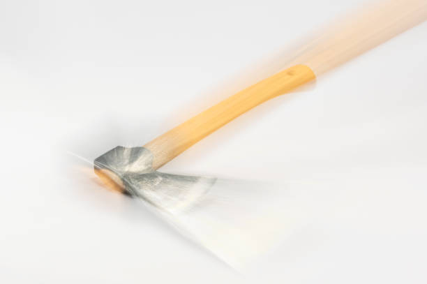 Traditional axe with wooden handle on white background. Carpenter's tool.