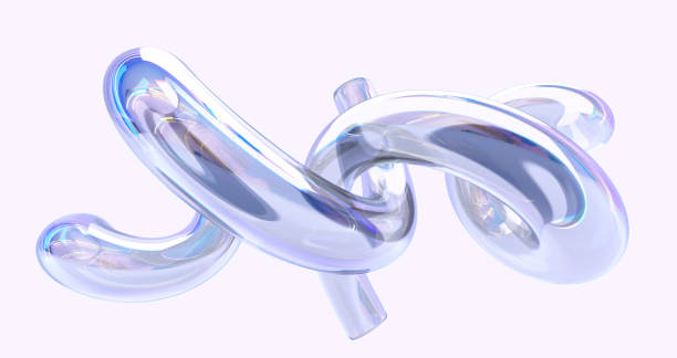 istock Abstract glass geometric composition, iridescent holographic crystal shapes with gradient texture in motion 3d render. Spiral twisted fluid forms, isolated digital art object. 3D illustration 1455283422